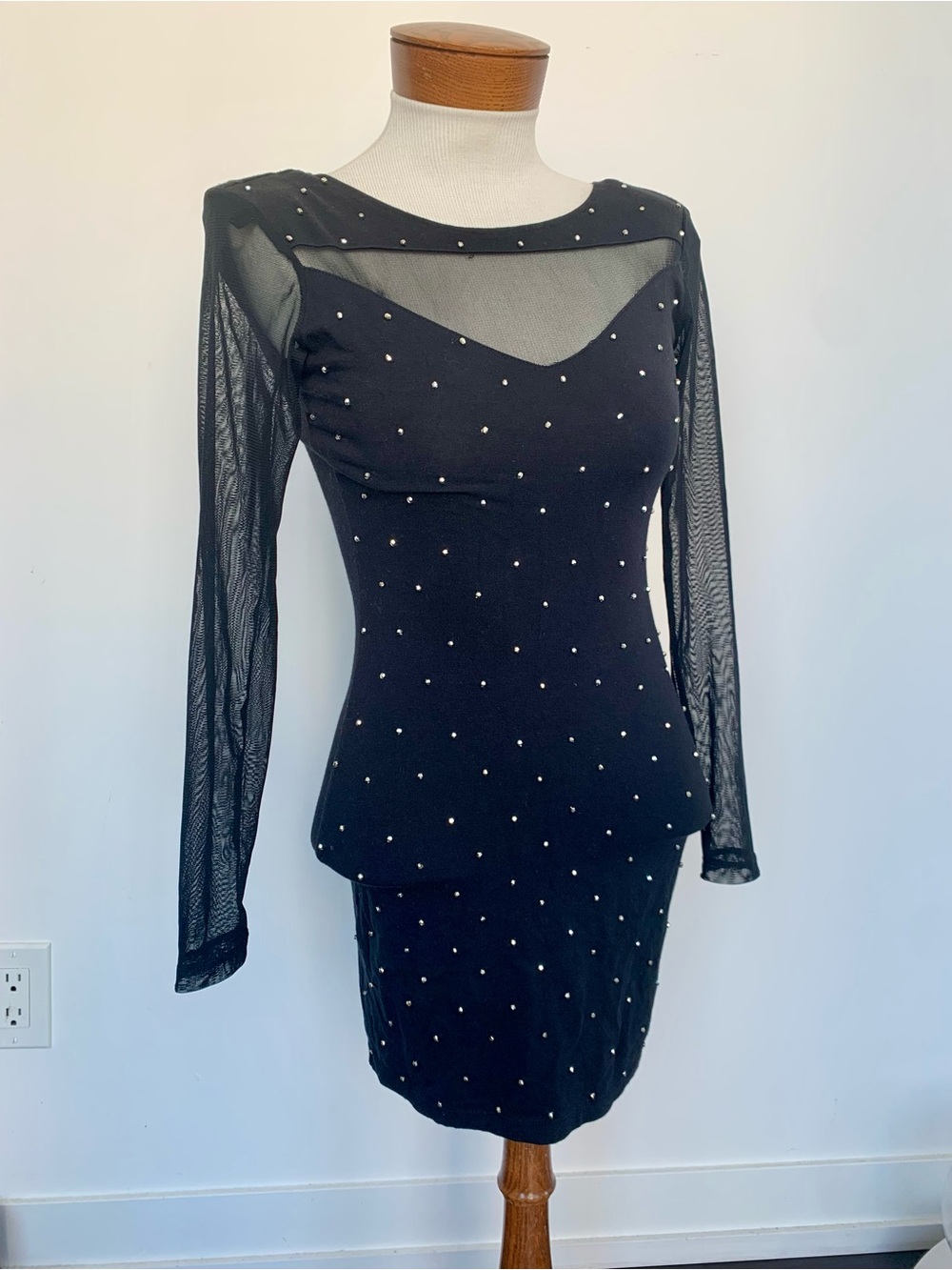 Motel Rocks Black Sheer-Sleeve Embellished Mini Dress